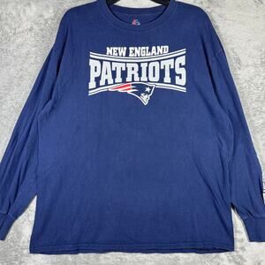 Majestic Men's XL Shirt New England Patriots Long Sleeve Blue Graphic Logo NFL